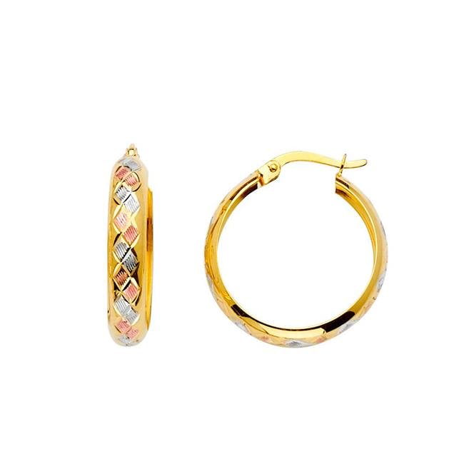 6mm x 21mm Solid 14k Gold Tri-color Polished Post Hoop Earring 